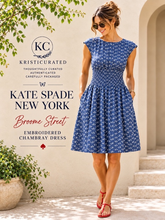 Kate Spade - Broome Street Dresses & Skirts - Kate Spade Broome Street Embroidered Chambray Dress Blue White Size 10 NWOT